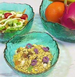 Elegant Gold-Rimmed Hammered Green Glass