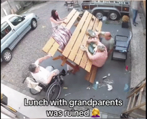 Grandparents' Lunchtime Surprise The Table Takes a Tumble, Hilarity Follows!